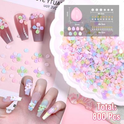 800 Pcs 3D Flower Nail Charms, Mixed Colored Blossom Beads Pearl Nail Gems and Rhinestones Floral Rhinestone Gems, Petal Acrylic 3D Flowers Nail Art Charms for Nails Art DIY Design