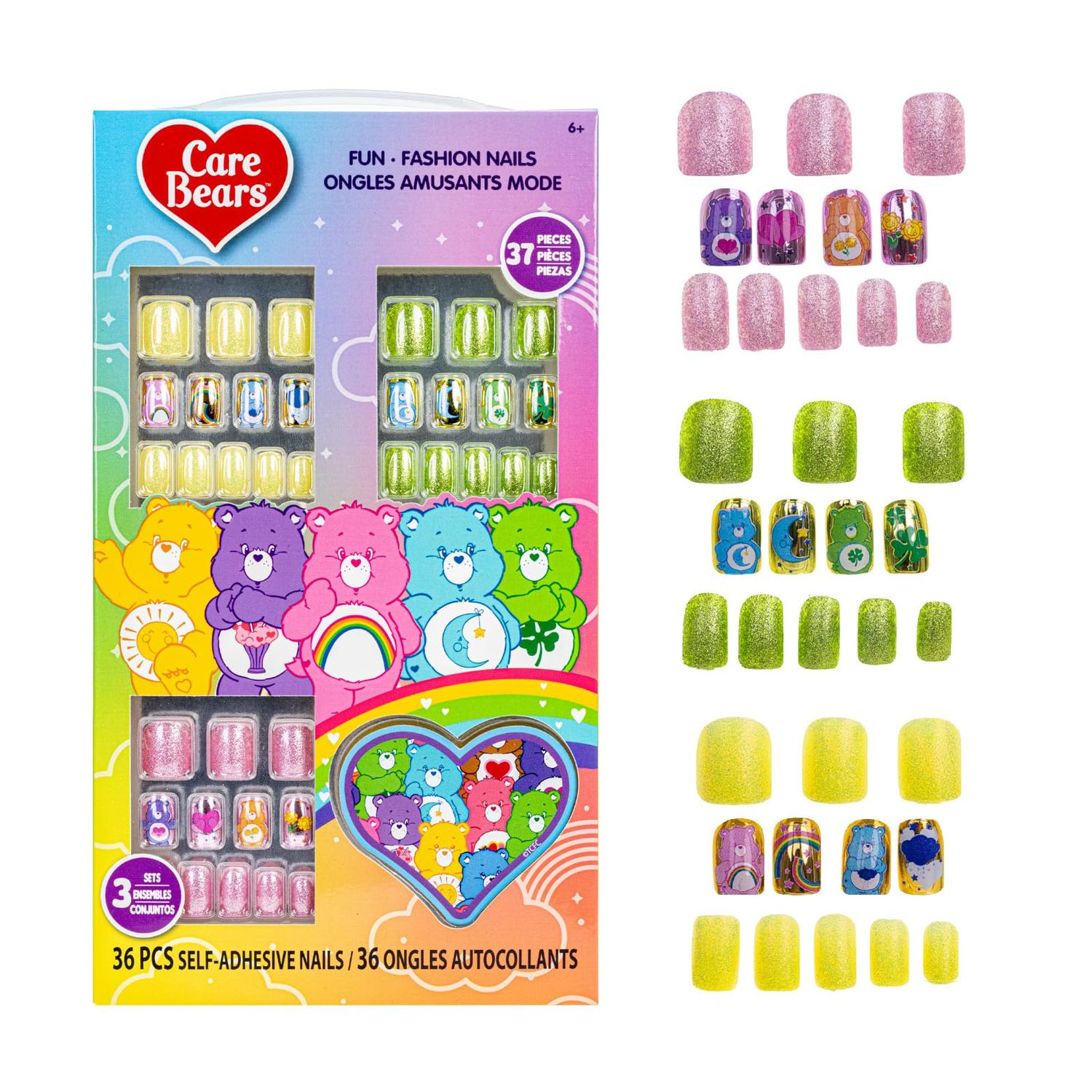 Care Bears 36 pcs Press on Nails for Kids | Pre-Glued &amp; Fake Nails with Nail File for Girls | Birthday Gifts for Ages 6 by Townley Girl