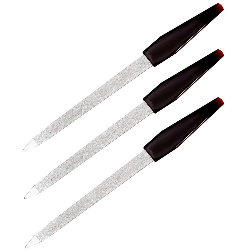 LUXXII (3 Pack) 6 inch Double Sided Stainless Steel Sapphire Nail File for Fingernails, Toenails, Scraping, Strengthening, Finger Manicure File