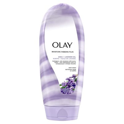 Olay Body Wash for Women, Moisture Ribbons Plus, Deep Conditioning &amp; Moisturizing Formula, Long Lasting Smooth Soft Skin, For All Skin Types, Shea Butter &amp; Lavender Oil Scent, 18 fl oz