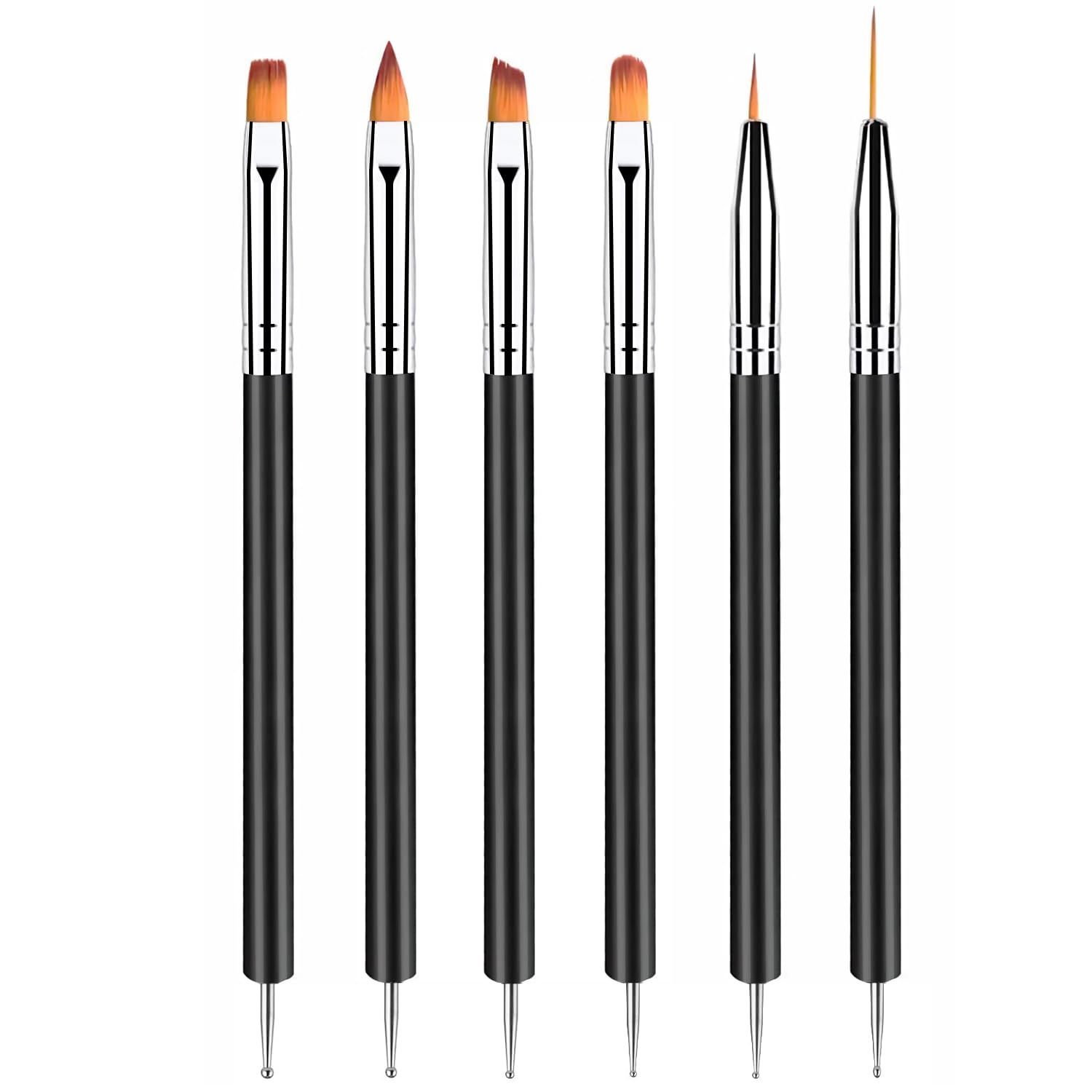 6PCS Double-Ended Nail Art Brush Kit For Gel Polish, Liner, Drawing, And Detailing - Professional Nail Design Pen And Paint Brushes Set