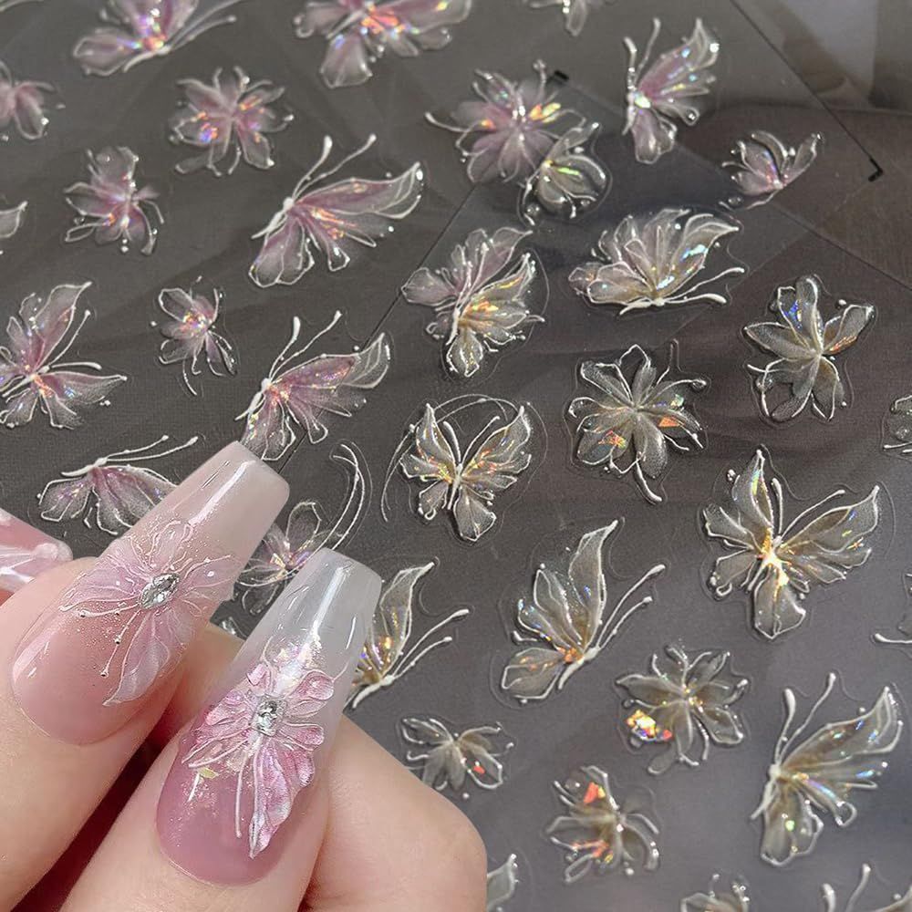 Aurora Butterfly Nail Art Stickers - Light, Shell, Laser Butterfly Decals for Nails