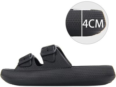 BenSorts Pillow Slippers for Women and Men Cute Rubber Sandal Adjustable Buckles Soft Slides Shower Spa Bath House Slippers Indoor Outdoor Black Men Size 8.5 9 9.5 Women Size 9.5 10 10.5