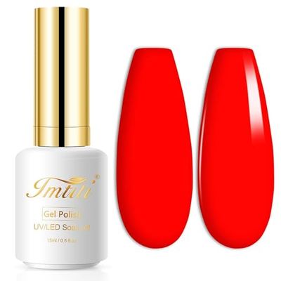 Imtiti Gel Nail Polish, 1 Pcs 15ml Neon Red Color Gel Polish Soak Off Nail Art Manicure Salon DIY Nail Lamp Gel Nail Design Decoration at Home Gift for Women, 0.5 Fluid Ounces