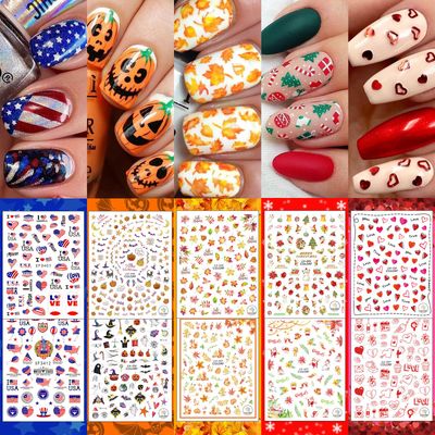 30 Sheets All Holiday Nail Stickers, Thanksgiving Independence Christmas Valentines HalloweenDay Nail Art Decals Mixed All Season Set, Self-Adhesive Design Year-Round Manicure Decorations Supplies