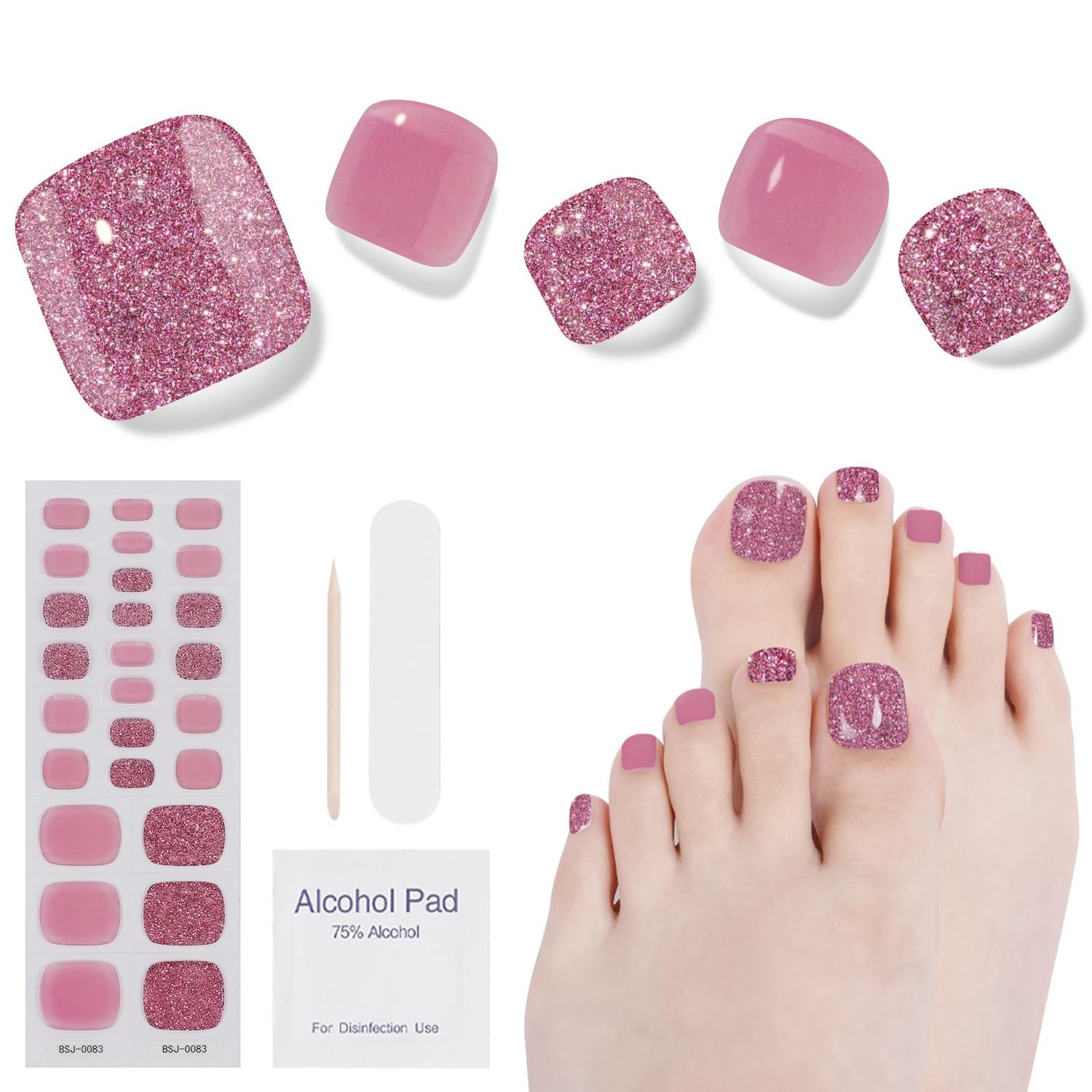 DUKASOU Semi Cured Gel Pedicure Strips, (Cherry Blossoms Falling) 26 PCS Gel Nail Strips Works with Any UV Light, Salon Quality Nail StickersEasy to Apply &amp; Remove