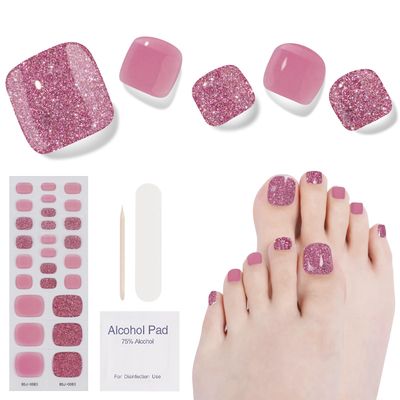 DUKASOU Semi Cured Gel Pedicure Strips, (Cherry Blossoms Falling) 26 PCS Gel Nail Strips Works with Any UV Light, Salon Quality Nail StickersEasy to Apply &amp; Remove