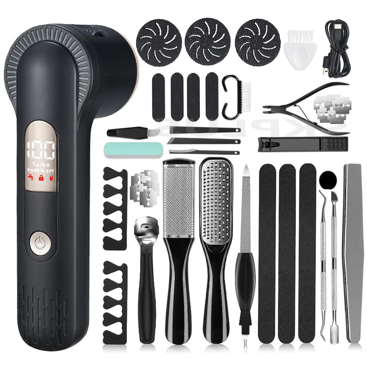 Electric Callus Remover with Dander Vacuum for Feet, Portable 36 in 1 Pedicure Kit Foot File Callus Remover, Waterproof Rechargeable Foot File for Foot Care with 3 Heads&amp;LCD Display