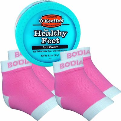 Bodiance Moisturizing Gel Heel Socks or Sleeves, 2 Pairs, Pink, Large, Okeeffes Healthy Feet Foot Cream for Cracked Heels, Callus Treatment Bundle