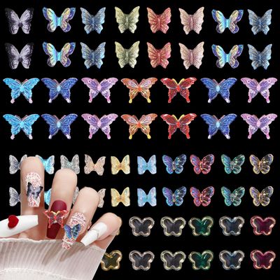 100Pcs Assorted 3D Butterfly Nail Charms, Mix Color Cute Butterflies Charms for Acrylic Nails Art DIY Accessories