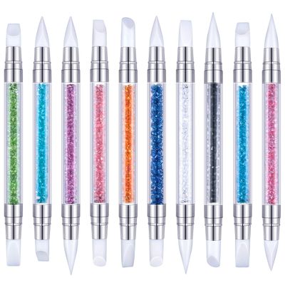 Maitys 10 Pieces Dual Tipped Silicone Nail Tools Nail Sculpture Pen Brushes Rhinestone Nail Polish Acrylic Carving Pen Silicone Head Manicure DIY Brush Dotting Tools Kit for Home Salon