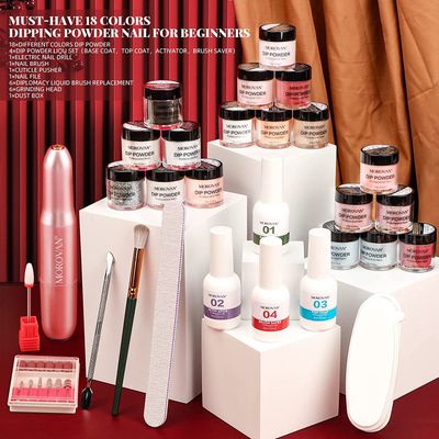 Morovan Dip Powder Nail Kit: Starter Kit 54pcs Nails Dipping Powder Set 18 Colors with Electric Nail Drill