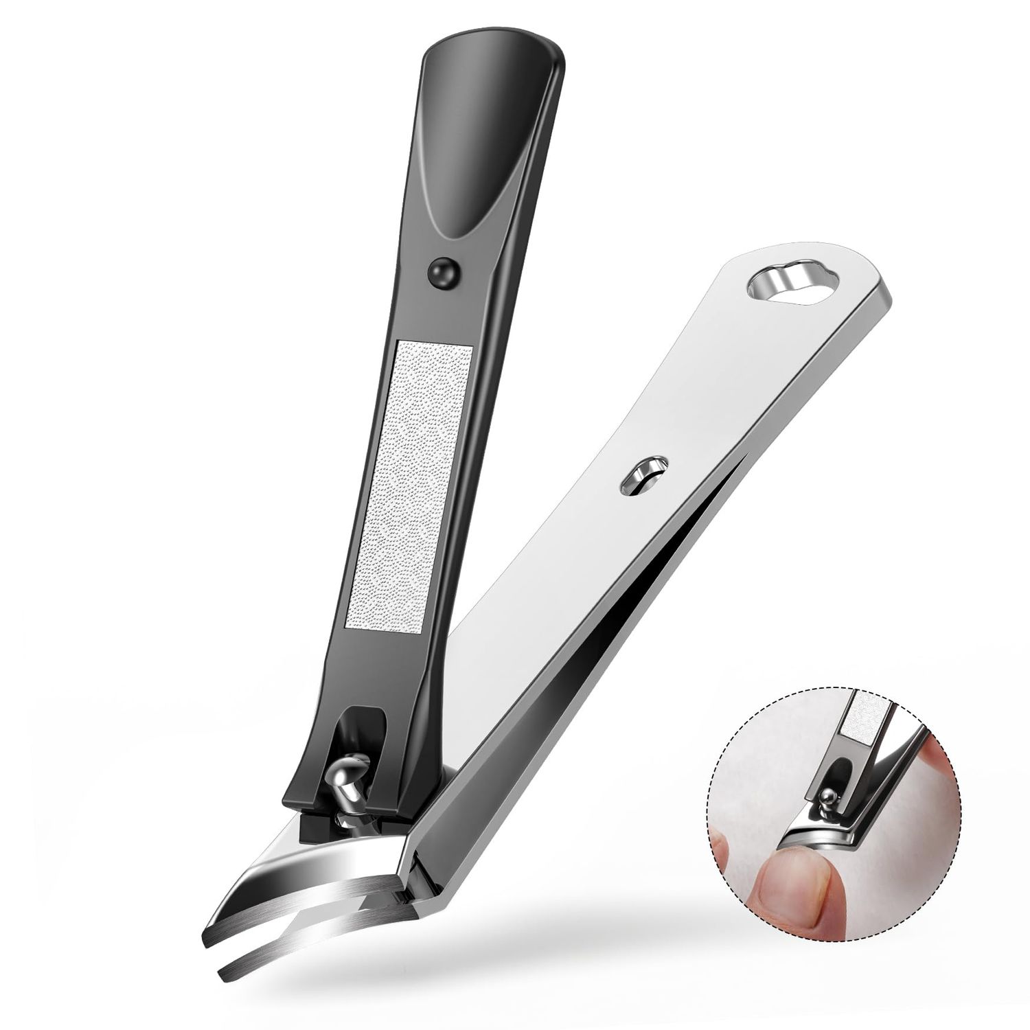 BALUCA Slanted Blade Ingrown Toenail Clippers for Thick Toenails, Angled Toe Nail Fingernail Cutter Trimmer for Seniors and Men - Black