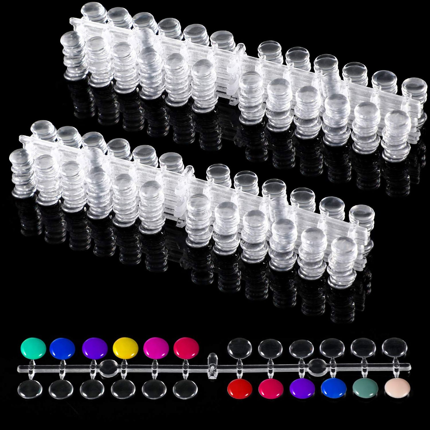 Maitys 480 Tips Round False Nail Display Tips Clear Nail Color Display Chart Card Sticks with Adhesive Sticker for Bottles Colorful Polish DIY Training Practicing Displaying