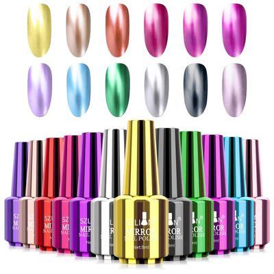 Ownest 12 Colors Mirror Nail Polish Set, Mirror Effect Long Lasting Gorgeous Glossy Manicure Nail Art Decoration, Brilliant Manicure Effect Nail Lacquers Kit-12pcs