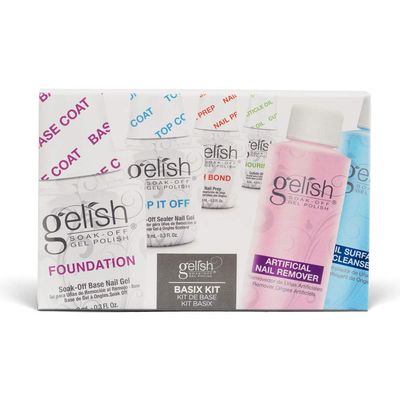 Gelish MINI Complete Basix Kit - Gel Nail Polish Prep Essentials Starter Kit with Foundation, pH Bond, Top It Off, Nourish, Nail Remover & Cleanser - Long-Lasting Salon-Quality Manicure at Home.