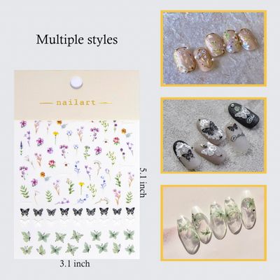 NILIYA 2PCS Silicone Ombre Chrome Applicator Brushes for Powder, Flower Nail Art Stickers Decals, Floral Plant and Butterfly Decals Design of 5D Embossed Self-Adhesive Nail Art Supplies for Women
