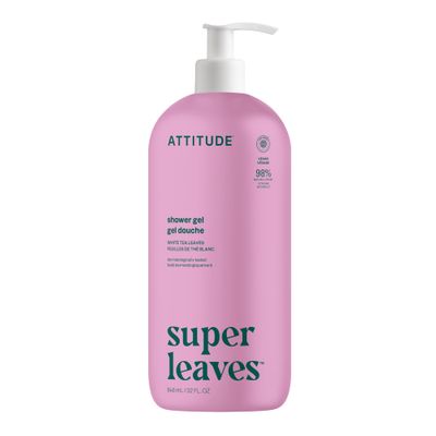 ATTITUDE Soothing Shower Gel, Dermatologically Tested, Plant and Mineral-Based, Vegan Personal Care Products, White Tea Leaves, 32 Fl Oz