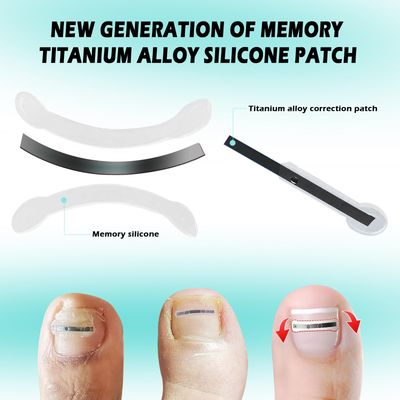 Titanium Alloy Silicone Ingrown Correction Patch Tool,Ingrown Toenail Treatment,Ingrown Toenail Removal Kit,Designed for Curved Nail Repair, nail Corrector, Cuttable Applicable to most sizes,reusable