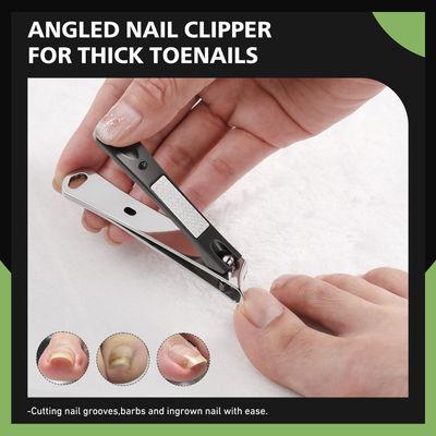 BALUCA Slanted Blade Ingrown Toenail Clippers for Thick Toenails, Angled Toe Nail Fingernail Cutter Trimmer for Seniors and Men - Black