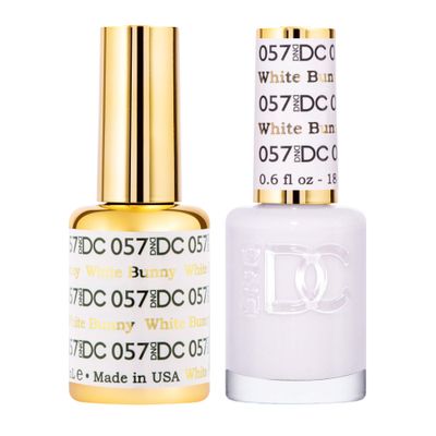 DND DC Gel Polish Set, White Collection, UV/LED Gel Polish and Air Dry Nail Lacquer, Matching Chip-Free Polish Duo, 057 White Bunny, 0.5 Fl Oz