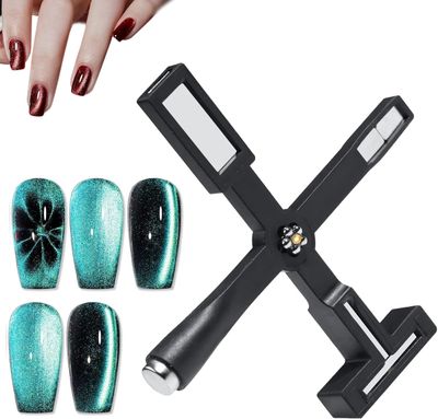 5 in 1 Nail Magnet, Multifunctional Cat Eye Gel Nail Polish Magnet for Nail Art, Strong 3D Magnetic Nail Design Tool for Nail Salon Home DIY (Black)
