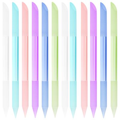 12 Pieces Glass Cuticle Pusher Crystal Double Sided Cuticle Trimmer Manicure File Glass Cuticle Stick Precision Filling Remover Tool Buffer for Women Salon Home Use, 6 Colors