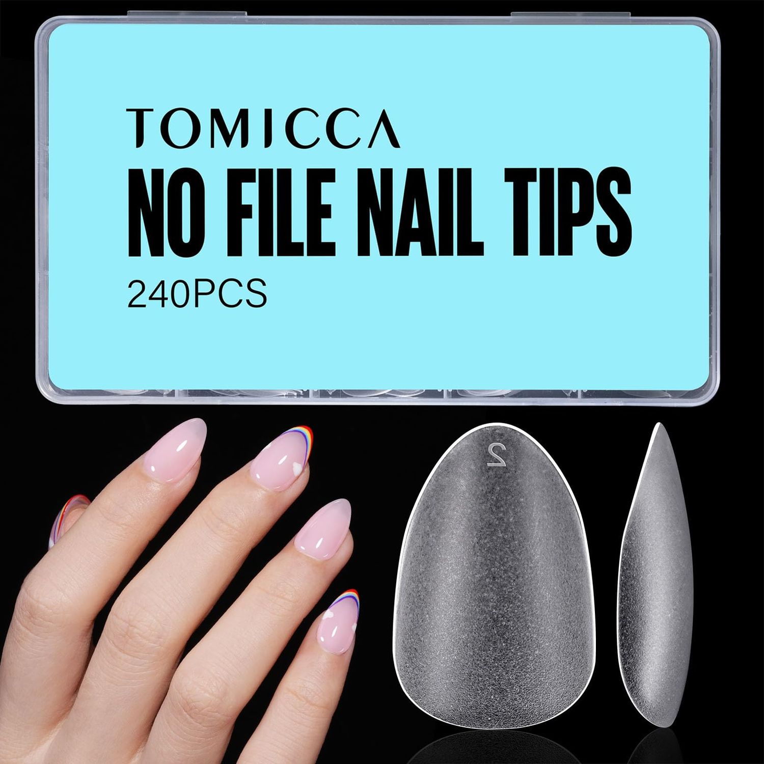 TOMICCA Nail Tips Fake Nails 240pcs Short Almond Clear Nail Tips Almond Shape Acrylic Nail Kit False Nails, Gel Extension Nail Kit for Beginner and Professional 12 Sizes