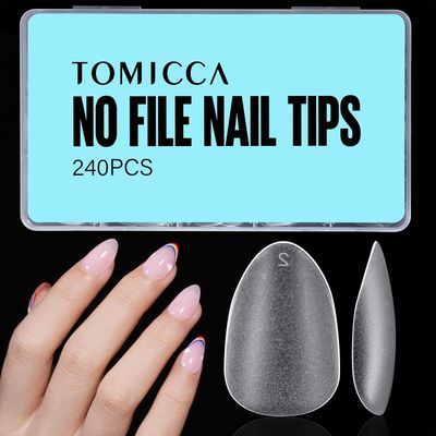 TOMICCA Nail Tips Fake Nails 240pcs Short Almond Clear Nail Tips Almond Shape Acrylic Nail Kit False Nails, Gel Extension Nail Kit for Beginner and Professional 12 Sizes