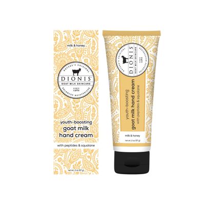 Dionis Youth Boosting Goat Milk Hand Cream 2oz, With Peptides and Squalane For More Vibrant and Healthy Skin, Milk &amp; Honey