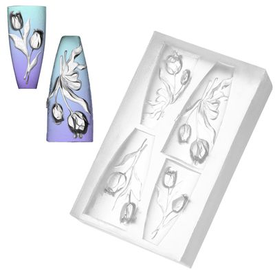 3D Tulip Flower Nail Design Nail Art Molds, Silicone Nail Art Molds Tulip Carving Template Nail Art Mold DIY Nail Art Decorative Floral Silicone Molds Resin Carving Mold for Nail Art Decorations