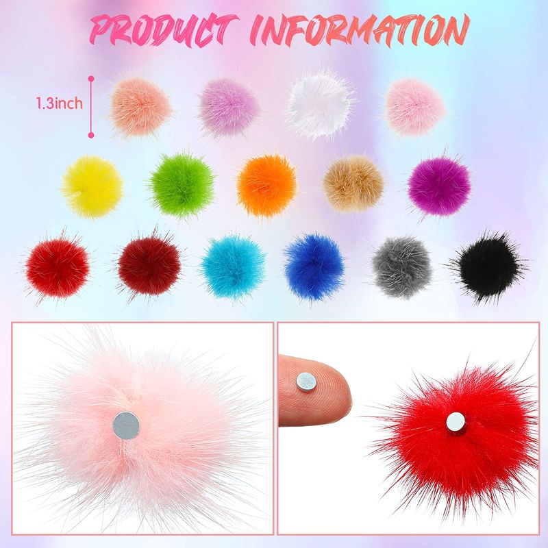 30 Pieces Nail Pom Balls Nail Art Fluffy Balls Detachable Nail Plush Ball 3D Soft Nail Art Ball Removable Manicure Pom Ball Nail Art Decoration for Women Manicure, 15 Colors
