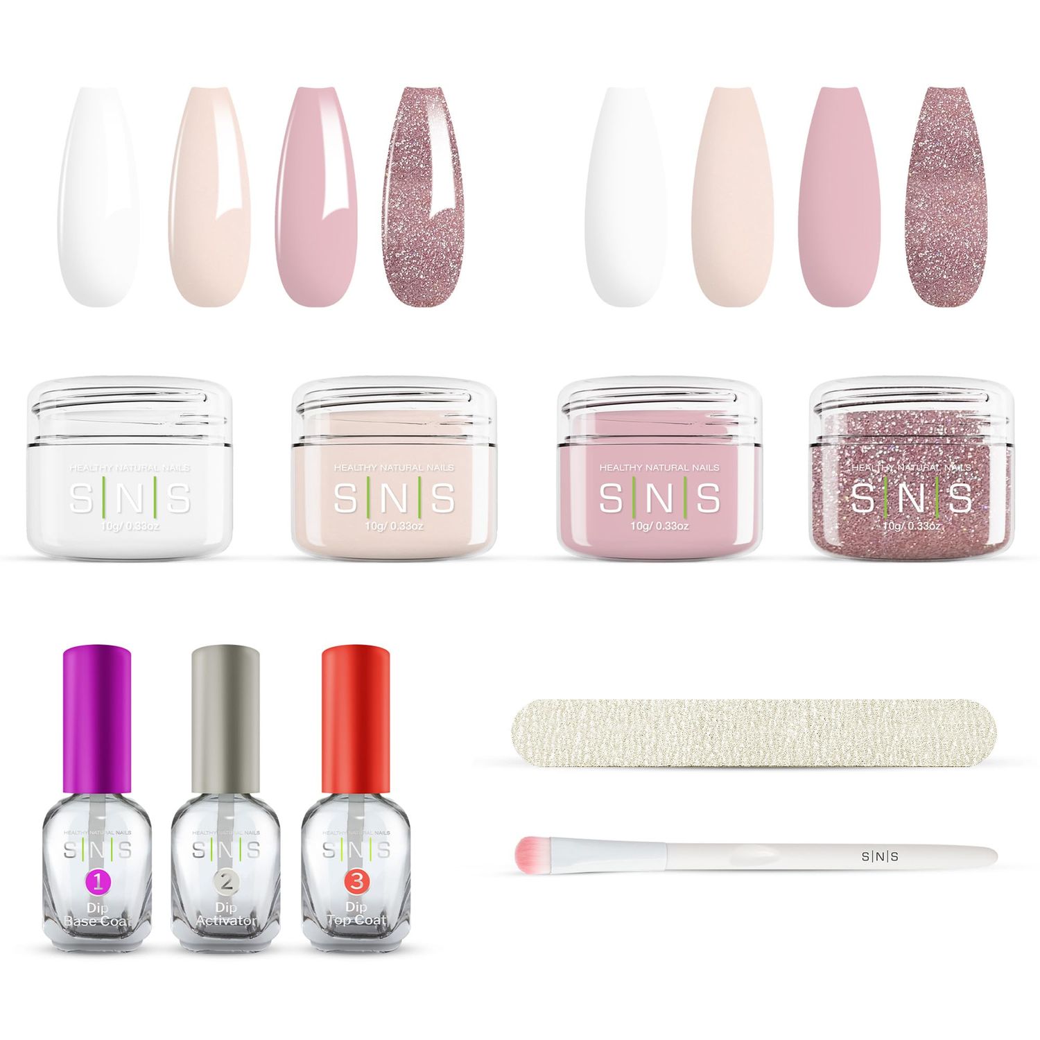 SNS Dip Powder Nail Kit, Dipping Powder Starter Kit (Pink &amp; Sparkles) - Long-Lasting Dip Nail Colors for Stronger Nail Beds - Dip Powder Nail Color for At-Home DIY Nail Enthusiasts