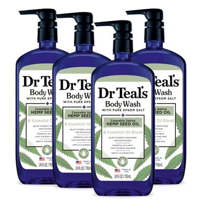 Dr Teals Body Wash with Pure Epsom Salt, Cannabis Sativa Hemp Seed Oil, 24 fl oz (Pack of 4)