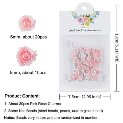 3D Pink Rose Flower Nail Charms Flower Nail Art Charms Nail Pearls Flower Charms for Nails Design Nail Flowers Rose Nail Charm Floral Nail Jewels for Nail Art Rhinestones for Nails Charms Nail Decor