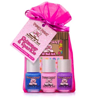 Piggy Paint | 100 Non-Toxic Girls Nail Polish | Safe, Cruelty-free, Vegan, &amp; Low Odor for Kids | Shimmer &amp; Sparkle (3 Polish Nail Art Gift Set)