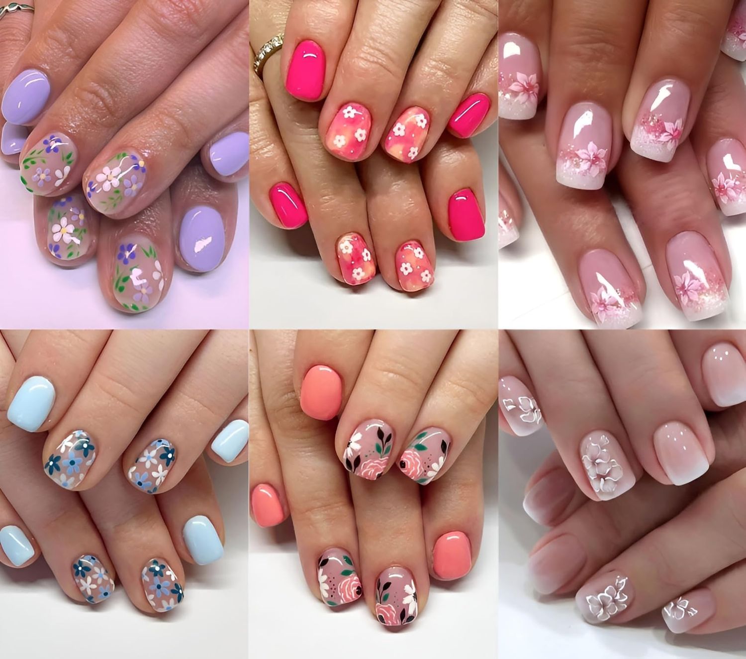 6 Packs (144Pcs) Flower Press on Nails Short Square Fake Nails with Daisy Design Flower False Nails Acrylic Nails Flower Nails Press ons Glossy Stick on Nails Full Cover Glue on Nails for Women Girls