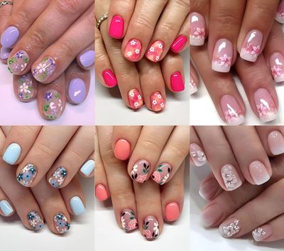 6 Packs (144Pcs) Flower Press on Nails Short Square Fake Nails with Daisy Design Flower False Nails Acrylic Nails Flower Nails Press ons Glossy Stick on Nails Full Cover Glue on Nails for Women Girls