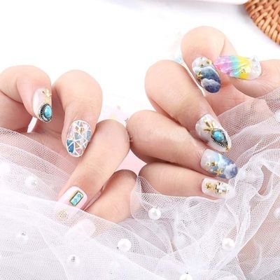 SIXAOAZZ 60 Piece Set of Turquoise Gemstone Pendants - 3D Nail Accessories with Hollowed Out Design, Vintage Pendants Suitable for DIY and Western Nail Art, Blue