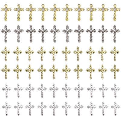 KACHIMOO 60 PCS Cross Nail Charms Cross Charms for Nail Gold Nail Charms Silver Charms Nail Pearl Gems Diamond Nail Decor Vintage Punk Metal Alloy Gold Silver Nail Rhinestones