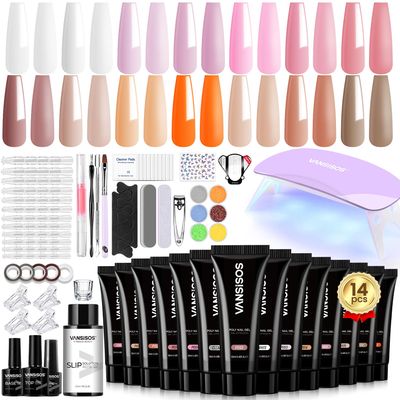VANSISOS Poly Gel Nail Kit: PolyGel with Slip Solution Mini U V Nail Light Poly Nail Gel Kit for Beginners with Everything Extension 14 PCS