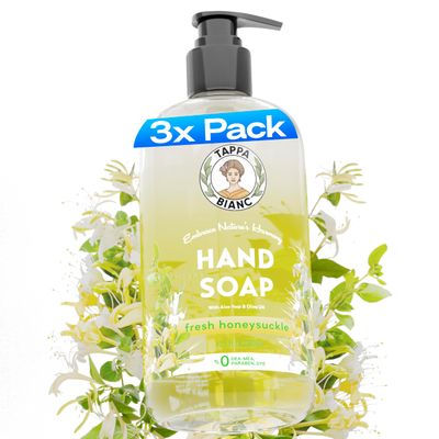 TAPPA BIANC Liquid Hand Soap for Bathroom and Kitchen, Fresh Honeysuckle Scented Handsoap, Natural Ingredients, Non-Toxic Hand Wash Soaps with Pump Bottles 12.5 fl oz (Pack of 3)