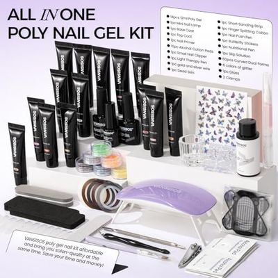 VANSISOS Poly Gel Nail Kit: PolyGel with Slip Solution Mini U V Nail Light Poly Nail Gel Kit for Beginners with Everything Extension 14 PCS