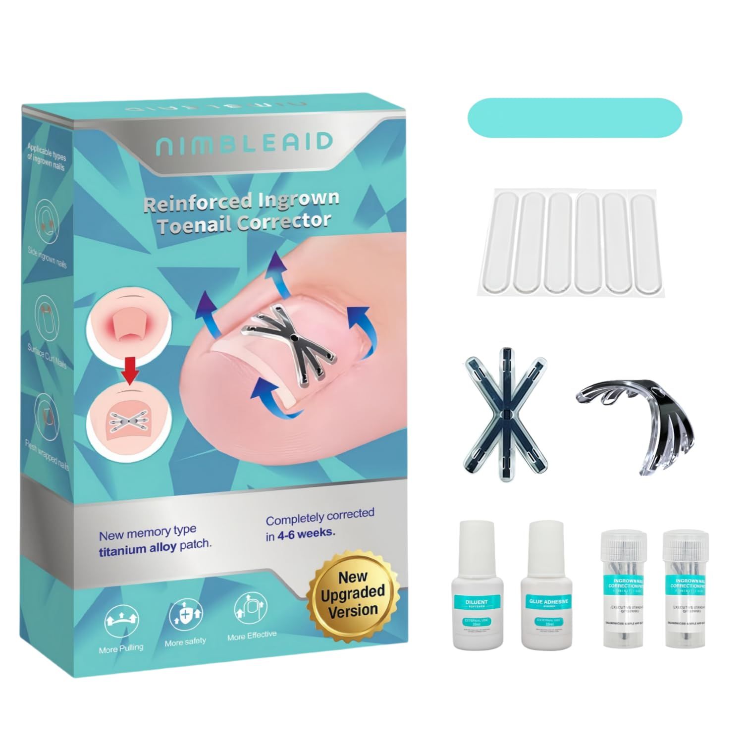 Ingrown Toenail Corrector with Upgraded 6-Angle Shape,3x Stronger Pull Force,30-Day Fast Correction Titanium Alloy Ingrown Toenail Treatment for Women and Man (Upgraded-Large-Light Green)