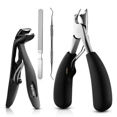 BEZOX Toenail Clipper Kit 4PCS Nail Care Set for Ingrown Toenails - Curved Head Toe Nail Clippers for Seniors for Thick Nails, Thick Fingernail Clippers, Long Nail File &amp; Dual-Ended Lifter - Black