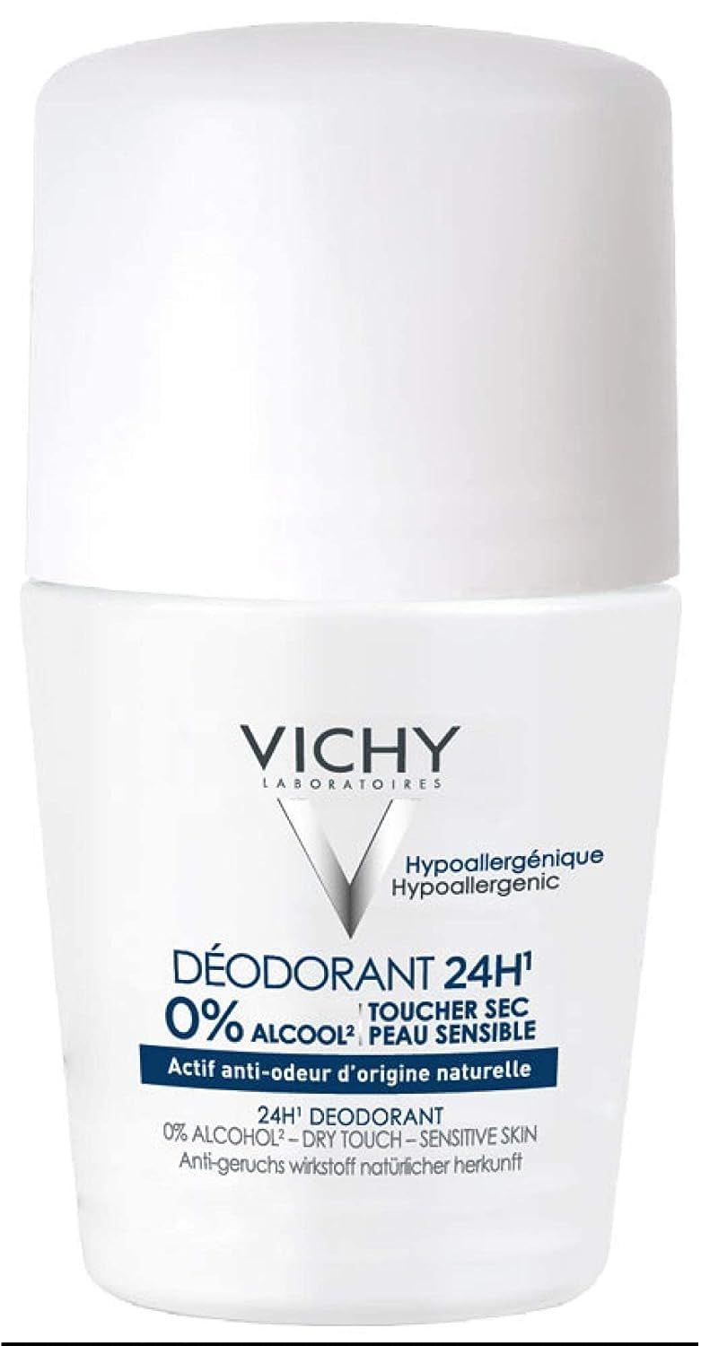 Vichy 24-Hour Dry-Touch Roll-On Deodorant, Aluminum-Free with Invisible Residue-Free Clear Finish Cream Deodorant, Antiperspirant for Sensitive Skin, 24 Hour Protection