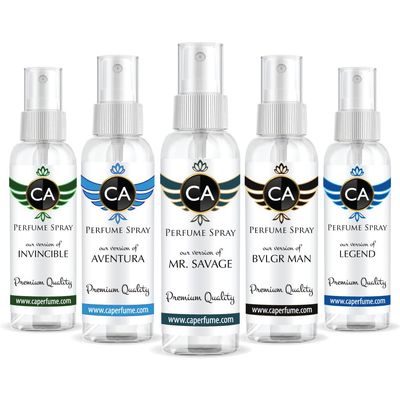 CA Perfume Most Attractive Men Set Impression of (Aventura Mr.Savage Bvl. Man Invincible Legend) Fragrance Sample Travel Size Parfum Sprayer (2 Fl Oz/60 ml) x 5