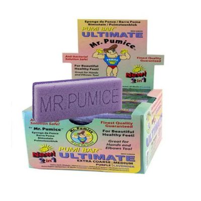 Mr. Pumice Ultimate PUMI Bar: 2-in-1 Dual-Grit (Medium Coarse) Callus Remover, Pedicure Stone &amp; Ped File Scrubber for Smooth Feet and Heels, (12-Count Display Box)
