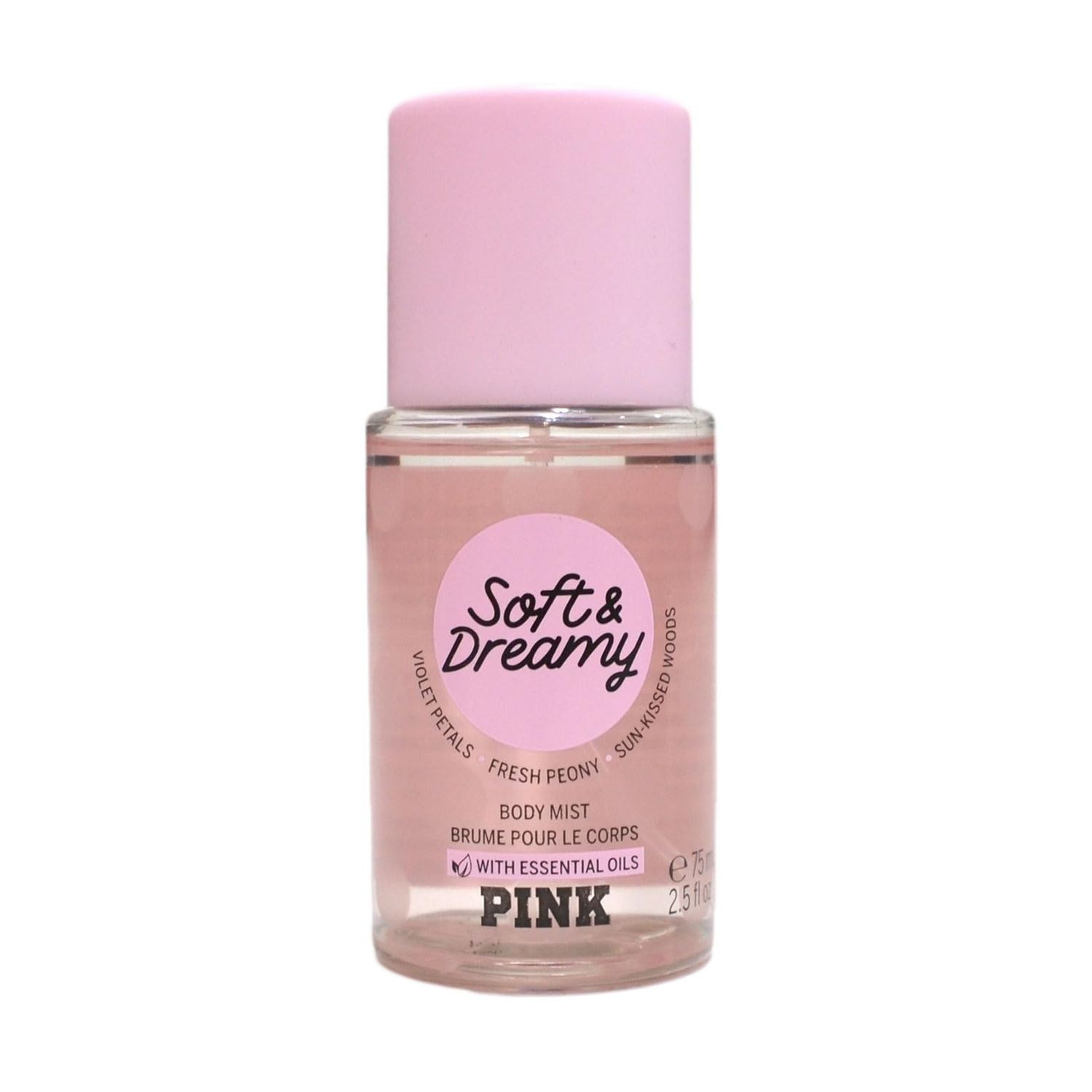Victorias Secret Pink Soft &amp; Dreamy Scented Fragrance Body Mist 2.5 Fluid Ounce Spray With Essential Oils