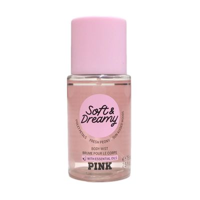 Victorias Secret Pink Soft &amp; Dreamy Scented Fragrance Body Mist 2.5 Fluid Ounce Spray With Essential Oils